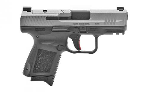 CANIK TP9 Elite SC, Striker Fired, Semi-automatic, Polymer Frame Pistol, 9MM, 3.6" Barrel, Tungsten, Micro Red-Dot Base Plate, Ambidextrous Slide Stop, Loaded Chamber Indicator, Reversible Magazine Release, 2 Magazines, (1)-12 Round and (1)-15 Round, Holster, 2 Interchangeable Back Straps HG5610T-N
