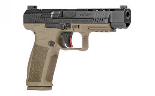 CANIK TP9, METE SFx, Striker Fired, Semi-automatic, Polymer Frame Pistol, Full Size, 9MM, 5.2" Barrel, Black Slide, Tan Frame, 3 Dot White Sights, Flared Magwell, Holster Fit and Lock, Optic Ready, 2 Magazines, (1)-18 Round and (1)-20 Round HG5635-N