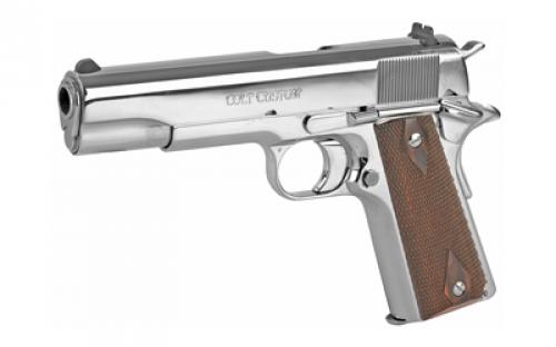 Colt's Manufacturing Government, 1911, Semi-automatic, Metal Frame Pistol, Full Size, 45ACP, 5" Barrel, Steel, Bright Stainless Finish, White Dot Sights, 7 Rounds, 1 Magazine O1070BSTS