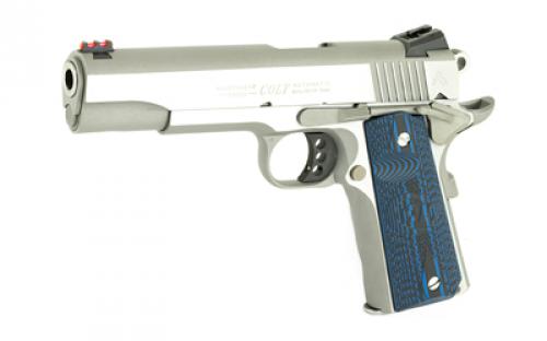 Colt's Manufacturing Competition SS, Semi-automatic, Metal Frame Pistol, Full Size, 9MM, 5" Barrel, Steel, Stainless Finish, G10 Checkered Blue Grips, Novak Red Fiber Optic Front Sight, Novak Adjustable Rear Sight, 9 Rounds, Series 70 Firing System O1072CCS