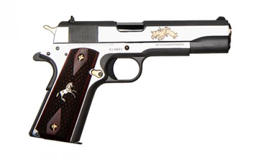 Colt's Manufacturing Government Model, Texas Longhorn TALO, 1911 Classic, Semi-automatic, Metal Frame Pistol, Full Size, 45ACP, 5" Barrel, Steel Construction, Stainless Finish, 7 Rounds, 1 Magazine, High Polished Flats, High Polished Gold Hardware, Longhorn Custom Grips, CLHXXX Serial Number Range, Limited Run of 500 units O1911C-SS