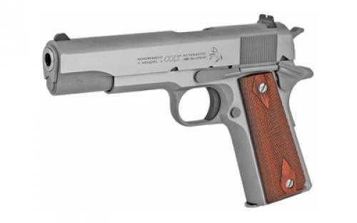 Colt's Manufacturing Government Model, 1911 Classic, Semi-automatic, Metal Frame Pistol, Full Size, 38 Super, 5" Barrel, Steel, Stainless Finish, 9 Rounds, 1 Magazine O1911C-SS38