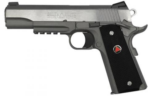 Colt's Manufacturing Delta Elite Rail, 1911, Semi-automatic, Metal Frame Pistol, Full Size, 10MM, 5" Barrel, Steel, Stainless Finish, Composite Grips with Delta Medallions, Novak White Dot Sights, 8 Rounds, 1 Magazine, Upswept Beavertail Grip Safety O2020RG