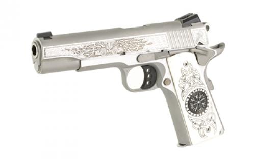 Colt's Manufacturing Delta Elite, Semi-automatic, 10MM, 5", Silver, 8 Rounds, 1 Mag, Engraved Slide, Upgraded White Engraved Grips, Novak White Dot Sights, Stainless Steel O2020XE-THR