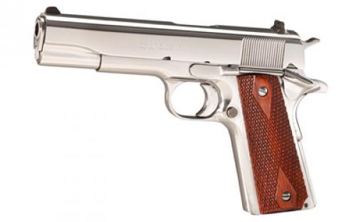 Colt's Manufacturing Government, 1911, Semi-automatic, Metal Frame Pistol, Full Size, 38 Super, 5" Barrel, Steel, Bright Stainless Finish, Wood Grips, Fixed Sights, 9 Rounds, 1 Magazine O2071ELC2