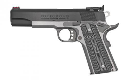 Colt's Manufacturing Gold Cup Lite, 1911, Semi-automatic, Metal Frame Pistol, Full Size, 38 Super, 5" Barrel, Steel, Two-tone Finish, G10 Grips, Fiber Optic Front and Adjustable Rear Sights, 9 Rounds, 1 Magazine, Upswept Beavertail Grip Safety O5073GCL-TT