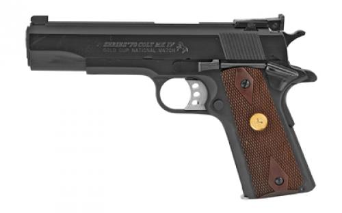 Colt's Manufacturing Gold Cup National Match, 1911, Semi-automatic, Metal Frame Pistol, Full Size, 38 Super, 5" Barrel, Steel, Blued Finish, Rosewood Grips, Adjustable Target Sights, 9 Rounds O5873A1