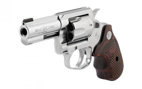 Colt's Manufacturing King Cobra, Revolver, 357 Magnum, 3" Barrel, Steel, Stainless Finish, Hogue Grips, Brass Bead Front Sight, 6 Rounds, Upgraded Snake Scale Pattern Walnut Grips KCOBRA-SB3BB-TLS