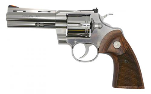 Colt's Manufacturing Python, Revolver, Double Action, 357 Magnum, 5", Silver, Wood, 6 Rounds, 1:14, Colt Python 5" Stainless Steel, Blade Front/Adjustable Rear, Stainless Steel PYTHON-SP5WTS