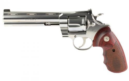 Colt's Manufacturing Python, Revolver, Double Action, 357 Magnum, 6", Silver, Wood, 6 Rounds, 1:14, Colt Python 6" Stainless Steel, Stainless Steel, Upgraded Snake ScaleWalnut Grips, Brass Bead Front Sight, BLEM (Light Colored Stocks) PYTHON-SP6WBB-TLS