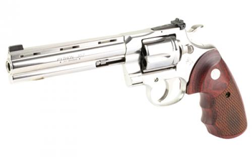 Colt's Manufacturing Python, Revolver, Double Action, 357 Magnum, 6", Silver, Wood, 6 Rounds, 1:14, Colt Python 6" Stainless Steel, Stainless Steel, Upgraded Snake ScaleWalnut Grips, Brass Bead Front Sight, BLEM (Light Colored Stocks) PYTHON-SP6WBB-TLS