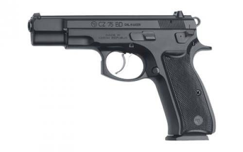 CZ 75BD, Double Action/Single Action, Semi-automatic, Metal Frame Pistol, Full Size, 9MM, 4.6" Cold Hammer Forged Barrel, Decocker, Matte Finish, Black, Plastic Grips, Fixed Sights, 10 Rounds, 2 Magazines 01130