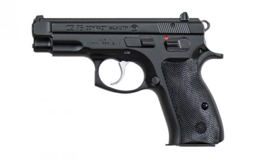 CZ 75 Compact, Double Action/Single Action, Semi-automatic, Metal Frame Pistol, Compact, 9MM, 3.7" Cold Hammer Forged Barrel, Manual Safety, Matte Finish, Black, Plastic Grips, Fixed Sights, 10 Rounds, 2 Magazines 01190