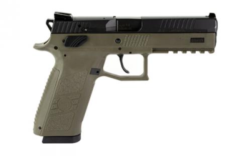 CZ P-09, Double Action/Single Action, Semi-automatic, Polymer Frame Pistol, Full Size, 9MM, 4.54" Barrel, Nitride Slide Finish, Olive Drab Green, 3 Interchangeable Backstraps, Fixed Sights, Swappable Safety/Decocker, 10 Rounds, 2 Magazine 81268
