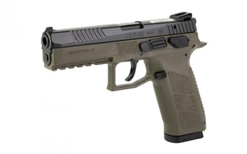 CZ P-09, Double Action/Single Action, Semi-automatic, Polymer Frame Pistol, Full Size, 9MM, 4.54" Barrel, Nitride Slide Finish, Olive Drab Green, 3 Interchangeable Backstraps, Fixed Sights, Swappable Safety/Decocker, 10 Rounds, 2 Magazine 81268