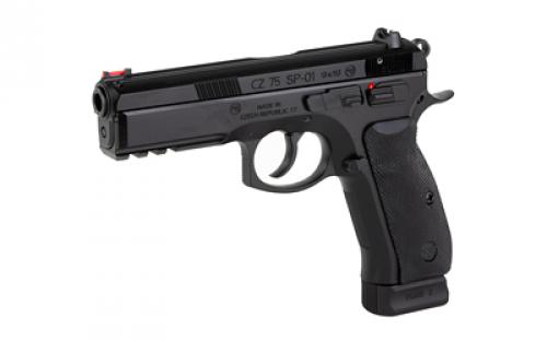 CZ 75 SP-01, Double Action/Single Action, Semi-automatic, Metal Frame Pistol, Full Size, 9MM, 4.6" Barrel, Steel, Polycoat Finish, Black, Black Rubber Grips, Fiber Optic Front/Fixed Rear, Manual Safety, 19 Rounds, 2 Magazine 89152