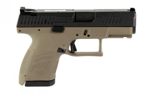 CZ P-10 S, Striker Fired, Semi-automatic, Polymer Frame Pistol, Sub-compact, 9MM, 3.5" Barrel, Nitride Slide Finish, Flat Dark Earth, 3 Interchangeable Backstraps, Fixed Sights, Integrated Trigger Safety, 12 Rounds, 2 Magazine, Reversible Magazine Catch 89561