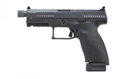 CZ P-10 C Suppressor and Optic Ready, Striker Fired, Semi-automatic, Polymer Frame Pistol, Compact, 9MM, 4.61" Threaded Barrel, 1/2X28, Nitride Slide Finish, Black, 3 Interchangeable Backstraps, High Fixed Sights, Optic Ready, Integrated Trigger Safety, 17 Rounds, 2 Magazines 91513