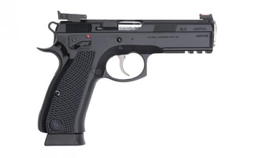 CZ Custom CZ SP01 Accu Shadow, Double Action/Single Action, Semi-automatic, Metal Frame Pistol, Full Size, 9MM, 4.6" Barrel, Steel, Polycoat Finish, Black, Aluminum Grips, Fiber Optic Front/Adjustable Rear Sight, Manual Safety, 19 Rounds, 2 Magazines 91033