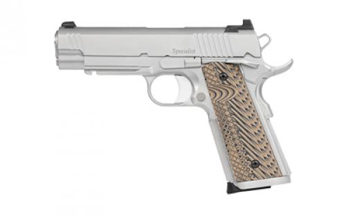 Dan Wesson Specialist Commander, 1911, Semi-automatic, Metal Frame Pistol, Commander, 45 ACP, 4.25 Barrel, Stainless Steel, Bead Blasted Finish, Silver, G10 Grips, Night Sights, Ambi Thumb Safety, 8 Rounds, 2 Magazines 01809