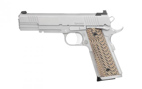Dan Wesson Specialist, 1911, Semi-automatic, Metal Frame Pistol, Full Size, 10MM, 5 Barrel, Stainless Steel, Bead Blasted Finish, Silver, G10 Grips, Night Sights, Ambi Thumb Safety, 8 Rounds, 2 Magazines 01815
