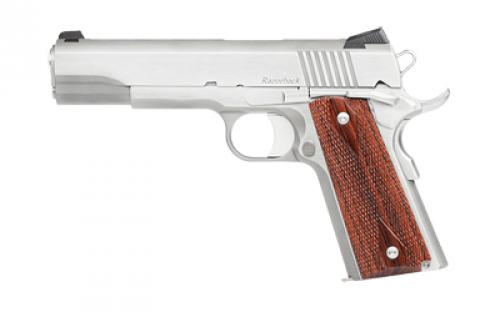Dan Wesson Razorback, Semi-automatic, 1911, Full Size, 10MM, 5 Barrel, Brushed Stainless Steel Finish, Silver, Wood Grips, Night Sights, 8 Rounds, 2 Magazines 01889