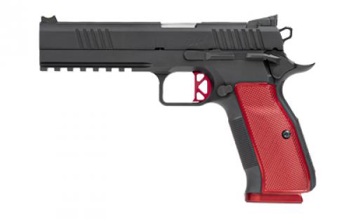 Dan Wesson DWX, Semi-automatic, 1911, Metal Frame Pistol, Full Size, 9MM, 4.95 Match Grade Barrel, Steel Frame, DLC Finish, Aluminum Grips, Red, Ambidextrous Safety, Fiber Front & Adjustable Rear Sights, 19 Rounds, 2 Magazines 92001