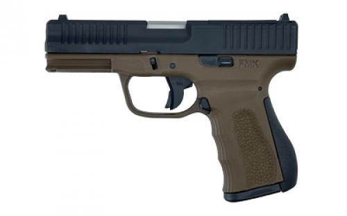 FMK Firearms 9C1-G3, Striker Fired, Semi-Automatic, Polymer Frame Pistol, Compact, 9MM, 3.87 Stainless Steel Barrel, Optic Ready Slide, Matte Finish, Two-Tone, Black Slide/Bronze Frame, Fixed Sights, 804 Elite Fast Action Trigger, Picatinny Accessory Rail, 10 Rounds, 1 Magazine FMKG39BB