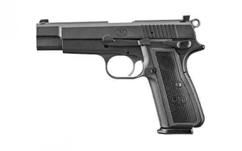 FN America High Power, Single Action, Semi-automatic, Metal Frame Pistol, Full Size, 9MM, 4.7 Target-crowned Hammer Forged Barrel, PVD Finish, Black, 2 Polymer Grip Pairs, Driftable Dovetail Sights, Ambidextrous Safety, 17 Rounds, 2 Magazines, Includes Zippered Ballistic Range Bag 66-100256