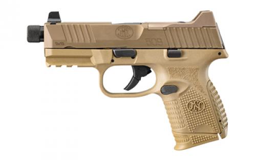 FN America FN509 Compact Tactical, Semi-automatic, Striker Fired, Compact, 9MM, 4.3 Threaded Barrel, Polymer Frame, Flat Dark Earth Finish, Suppressor-Height Night Sights, Optics Ready, 10Rd, 2 Magazines   66-100781