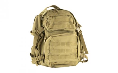 NCSTAR Tactical Backpack, 18" x 12" x 6" Main Compartment, Nylon, Tan, Adjustable Shoulder Straps, Exterior PALS/ MOLLE Webbing, Hydration Bladder Compatible CBT2911