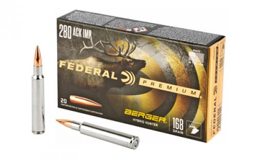 Federal Premium, Berger Hybrid Hunter, 280 Ackley Improved, 168 Grain, 20 Round Box P280AIBCH1