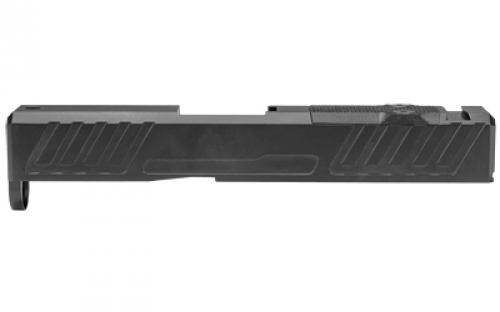 Grey Ghost Precision Stripped Slide, For Glock 43/43X, Version 1, Optic Cutout Compatible With Shield RMS-C With Correct Length Screws Included, No Mounting Plate Needed, Cover Plate Included, Version 1 Slide Pattern, DLC Finish, Black GGP-SPG43-V1-BLK