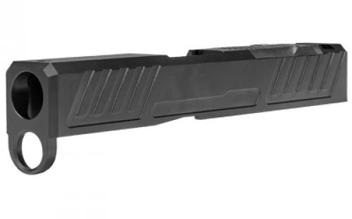 Grey Ghost Precision Stripped Slide, For Glock 43/43X, Version 1, Optic Cutout Compatible With Shield RMS-C With Correct Length Screws Included, No Mounting Plate Needed, Cover Plate Included, Version 1 Slide Pattern, DLC Finish, Black GGP-SPG43-V1-BLK