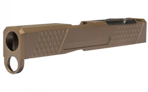 Grey Ghost Precision Stripped Slide, For Glock 43/43X, Version 2, Optic Cutout Compatible With Shield RMS-C With Correct Length Screws Included, No Mounting Plate Needed, Cover Plate Included, Version 2 Slide Pattern, Flat Dark Earth Cerakote GGP-SPG43-V2-FDE