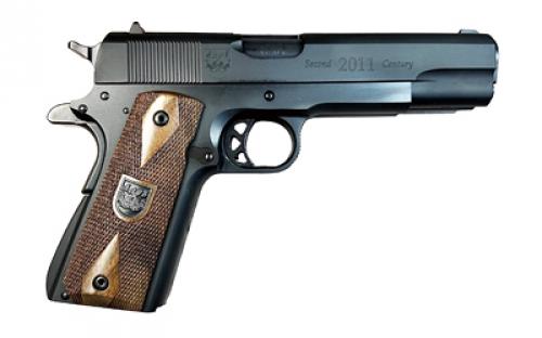 American Precision Firearms Second Century, 1911, Semi-automatic, Single Action, Double Barrel, Steel Framed Pistol, 45ACP, 5" Barrels, Matte Finish, Black, Wood Grips, 7+7 Rounds, 2 Magazines AFA1-45-BK-14