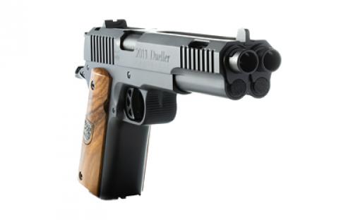 American Precision Firearms Prismatic, Dueller, 1911, Semi-automatic, Single Action, Double Barrel, Steel Framed Pistol, 45ACP, 5" Barrels, Matte Finish, Black, Wood Grips, 7+7 Rounds, 2 Magazines AFDP-45-BK-14