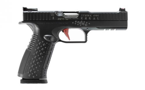 American Precision Firearms Strike One, Ergal, Semi-automatic, Striker Fired, Full Size, Aluminum Frame Pistol, 9MM, 5" Barrel, No Manual Safety, Matte Finish, Black, Fiber Optic Front Sight with Adjustable Rear, Optic Ready, 10 Rounds, 2 Magazines AFS1E-9-BK-10-OR