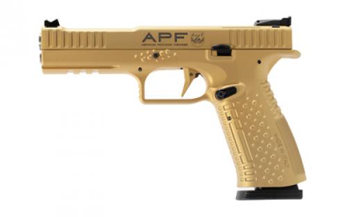 American Precision Firearms Strike One, Ergal, Semi-automatic, Striker Fired, Full Size, Aluminum Frame Pistol, 9MM, 5 Barrel, No Manual Safety, Brushed Finish, Gold, Fiber Optic Front Sight with Adjustable Rear, Optic Ready, 10 Rounds, 2 Magazines AFS1E-9-GD-10-OR