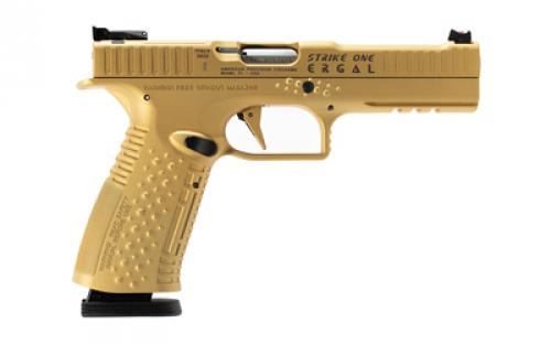 American Precision Firearms Strike One, Ergal, Semi-automatic, Striker Fired, Full Size, Aluminum Frame Pistol, 9MM, 5" Barrel, No Manual Safety, Brushed Finish, Gold, Fiber Optic Front Sight with Adjustable Rear, Optic Ready, 10 Rounds, 2 Magazines AFS1E-9-GD-10-OR