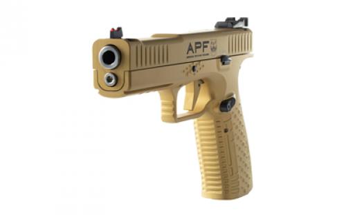 American Precision Firearms Strike One, Ergal, Semi-automatic, Striker Fired, Full Size, Aluminum Frame Pistol, 9MM, 5" Barrel, No Manual Safety, Brushed Finish, Gold, Fiber Optic Front Sight with Adjustable Rear, Optic Ready, 10 Rounds, 2 Magazines AFS1E-9-GD-10-OR