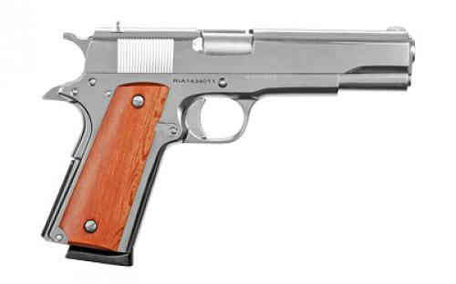 Armscor GI Standard FS Nickel, 1911, Semi-automatic, Metal Frame Pistol, Full Size, 45ACP, 5 Barrel, Steel, Polished Nickel Finish, Wood Grips, Fixed Sights, 8 Rounds, 1 Magazine 51433