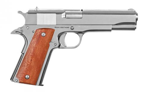 Armscor GI Standard FS, 1911, Semi-automatic, Metal Frame Pistol, Full Size, 38 Super, 5 Barrel, Steel, Polished Nickel Finish, Wood Grips, Fixed Sights, 9 Rounds, 1 Magazine 51814