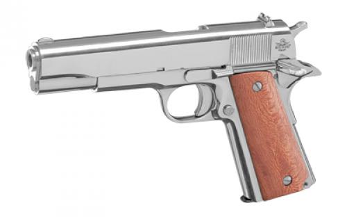 Armscor GI Standard FS, 1911, Semi-automatic, Metal Frame Pistol, Full Size, 38 Super, 5" Barrel, Steel, Polished Nickel Finish, Wood Grips, Fixed Sights, 9 Rounds, 1 Magazine 51814