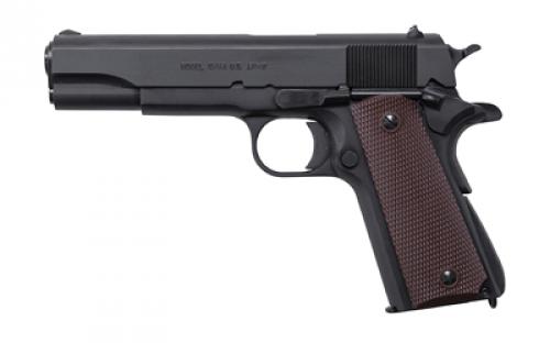 Auto Ordnance 1911A1, Semi-automatic, Metal Frame Pistol, Full Size, 9MM, 5 Barrel, Steel, Black, Wood Grips, Blade Front Sight/ Adjustable Rear Sight, Thumb and Grip Safety, 9 Rounds, 1 Magazine, GI Specs 1911BKO9W