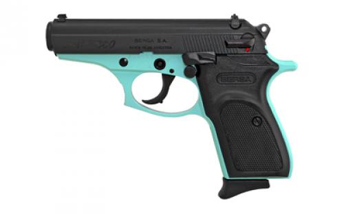 Bersa Thunder, Double Action/Single Action, Semi-automatic, Metal Frame Pistol, Compact, 380ACP, 3.5 Barrel, Alloy, Black/Robin's Egg Blue, Polymer Grips, Fixed Sights, 8 Rounds, 1 Magazine T380BLM8