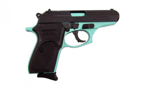 Bersa Thunder, Double Action/Single Action, Semi-automatic, Metal Frame Pistol, Compact, 380ACP, 3.5" Barrel, Alloy, Black/Robin's Egg Blue, Polymer Grips, Fixed Sights, 8 Rounds, 1 Magazine T380BLM8