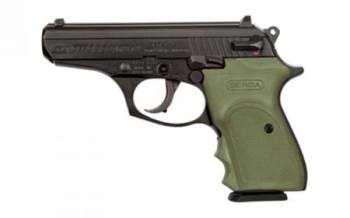 Bersa Thunder, Combat, Double Action/Single Action, Semi-automatic, Metal Frame Pistol, Compact, 380ACP, 3.5 Barrel, Alloy, Matte Finish, Black, Green Polymer Grips, Fixed Sights, 8 Rounds, 1 Magazine T380MC