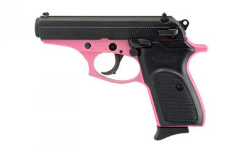 Bersa Thunder, Double Action/Single Action, Semi-automatic, Metal Frame Pistol, Compact, 380ACP, 3.5 Barrel, Alloy, Matte Finish, Black and Pink, Polymer Grips, Fixed Sights, 8 Rounds, 1 Magazine T380PNK8