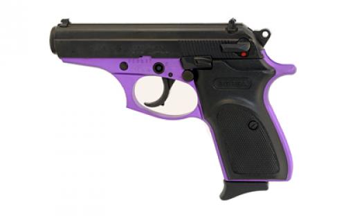 Bersa Thunder, Double Action/Single Action, Semi-automatic, Metal Frame Pistol, Compact, 380ACP, 3.5 Barrel, Alloy, Matte Finish, Black and Purple, Polymer Grips, Fixed Sights, 8 Rounds, 1 Magazine T380PRP8